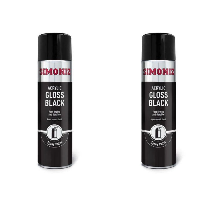 2 x SIMONIZ Spray Paint Aerosol 500ml CAN Gloss Black