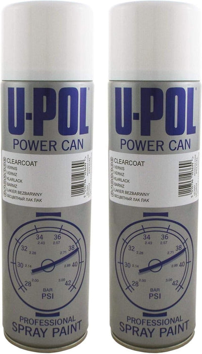 2 x UPOL Power Can Clear Coat Lacquer Top Coat Fast Drying Gloss Aerosol 500ml