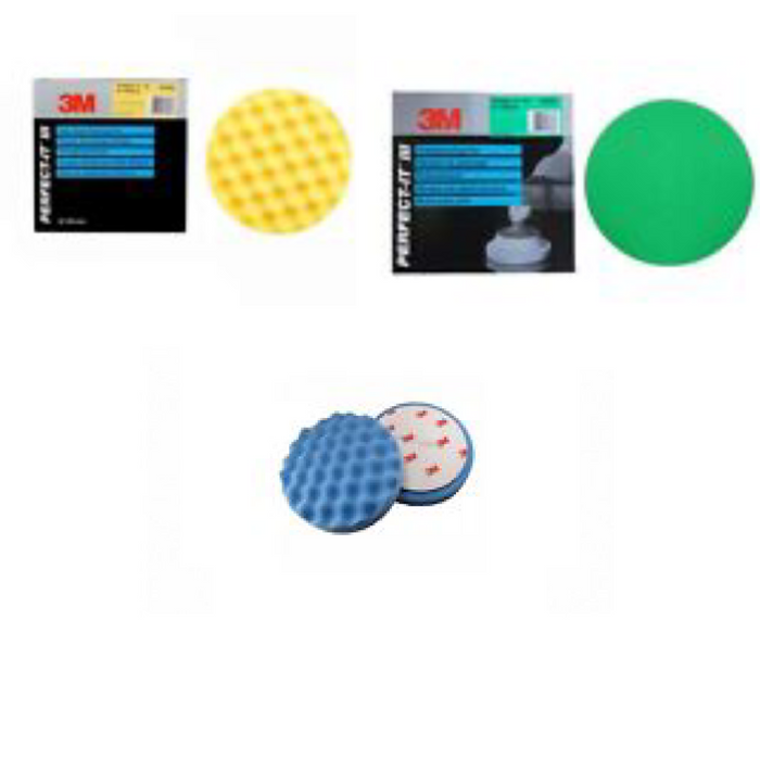 3M Perfect-It Compounding Foam Pad 150mm GREEN, Yellow & Blue pack of 2