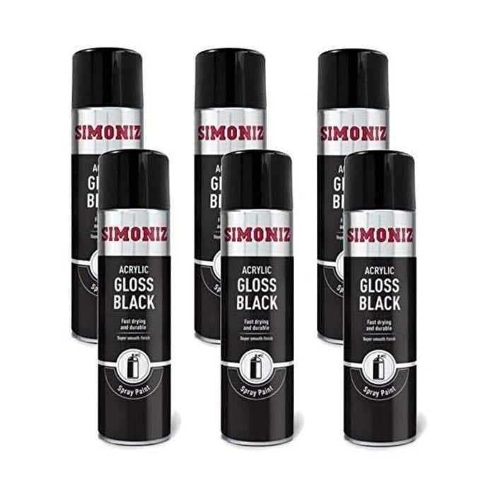 6 X SIMONIZ Spray Paint Aerosol 500ml CAN Gloss Black