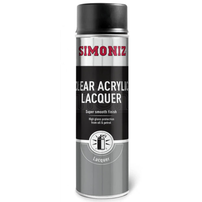 Simoniz Clear Acrylic Lacquer Smooth Finish High Gloss Aerosol Spray Paint 500ml