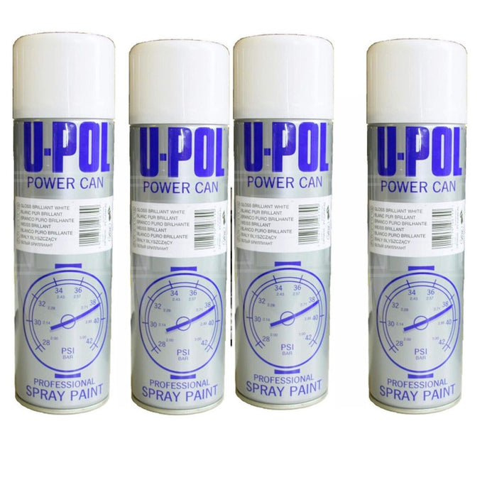 4 X U-POL Power Can Gloss White Topcoat Aerosol Spray Paint 500ml