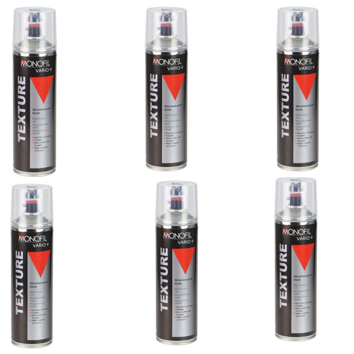 6 X MONOFIL VARIO+ TEXTURE BLACK BUMPER PAINT Aerosol 500ml