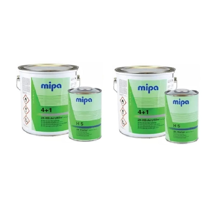 2 X MIPA 4 + 1 ACRYFILLER HIGH BUILD PRIMER GREY 4LTR - 2 X H5 1LTR 10LTR KIT