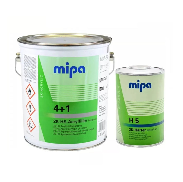 MIPA 4+1 ACRY FILLER 2K PRIMER HIGH BUILD LIGHT GREY 4LTR with H5 1LTR 5LTR KIT