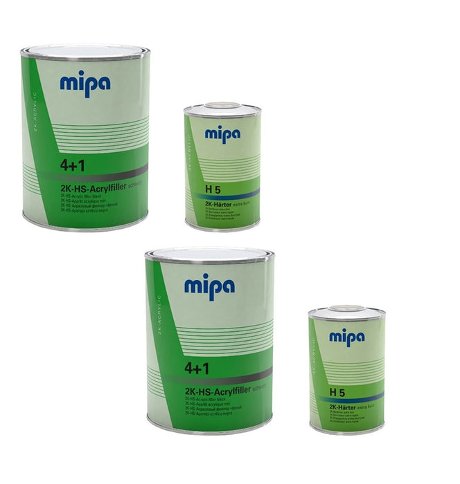2 X MIPA 4 + 1 ACRYFILLER HIGH BUILD PRIMER BLACK 3LTR- 2 X H5 1LTR *8 LTR KIT*