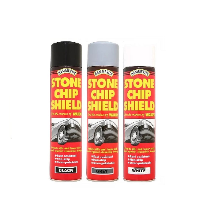 Hammerite Stone Chip Shield Aerosol Spray Paint - Black, Grey, White