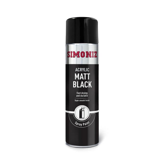 Simoniz Acrylic Matt Black Spray Paint Aerosol 500ml fast drying, Smooth Finish