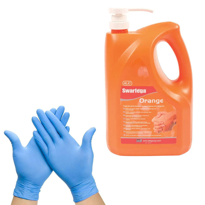 Swarfega Orange Wash & Disposable Nitrile Gloves Powder Free Blue Size M PK 100