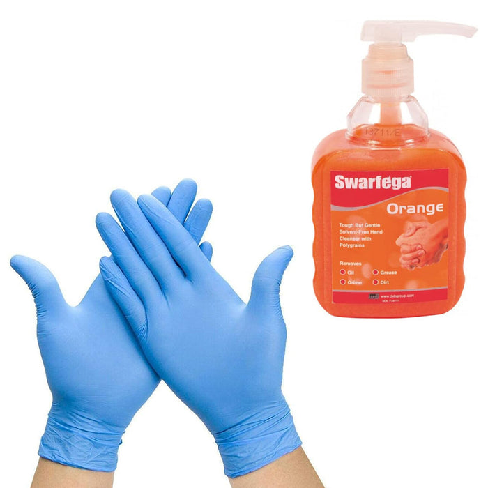 Swarfega Orange Wash 450 ML & Disposable Nitrile Gloves Blue Size M Pack 100