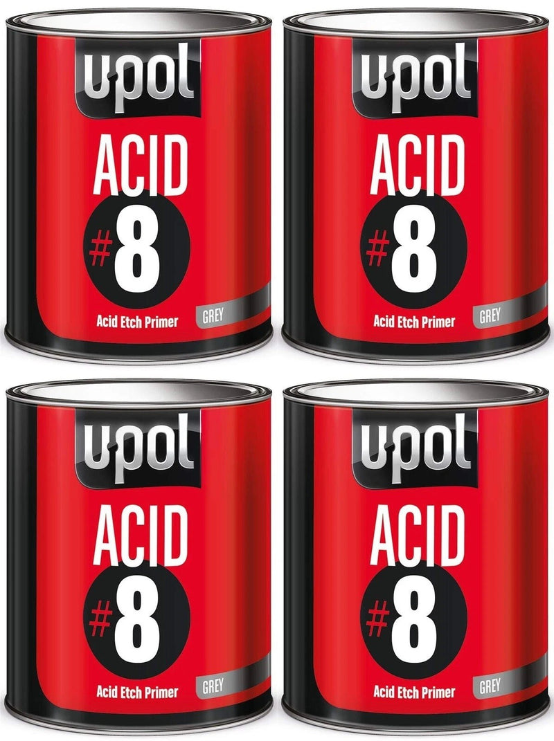 U-POL ACID#8 x 4 1K Etch Primer 1Litre Cans Galvanised Aluminium Steel Metal ...