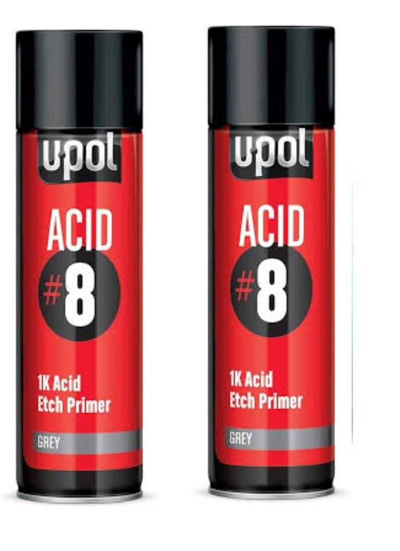 2 X U-POL Acid 8 Etch Primer Grey Aerosol 1K 450ml