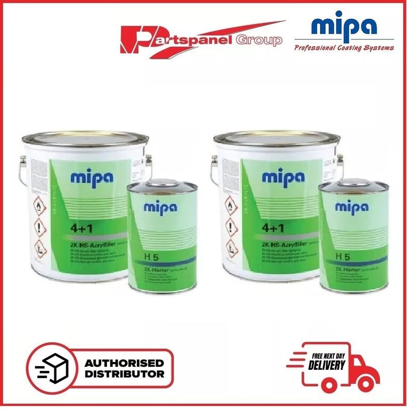 2 X MIPA 4 + 1 ACRYFILLER HIGH BUILD PRIMER GREY 4LTR - 2 X H5 1LTR 10LTR KIT
