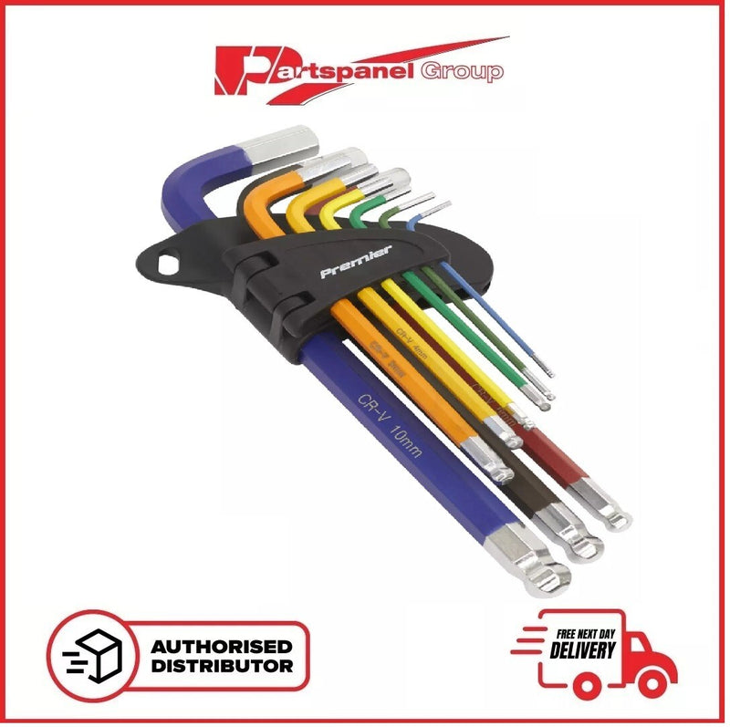 Sealey Premier 9pc Anti-Slip Long Ball-End Allen Key Hex Set - AK7190