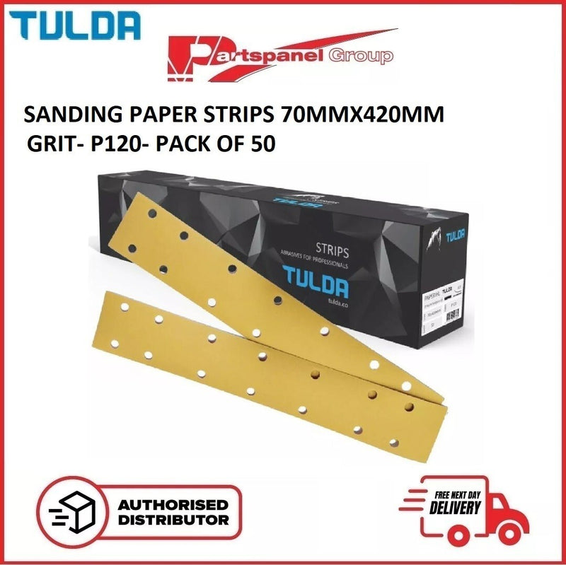 TULDA 70MM X 420MM (14H) SANDING PAPER STRIPS PACK OF 50 - P120