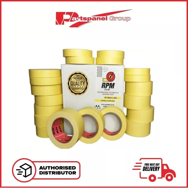 RPM premium automotive masking tape roll of 24,36,48mm x 50m boxes