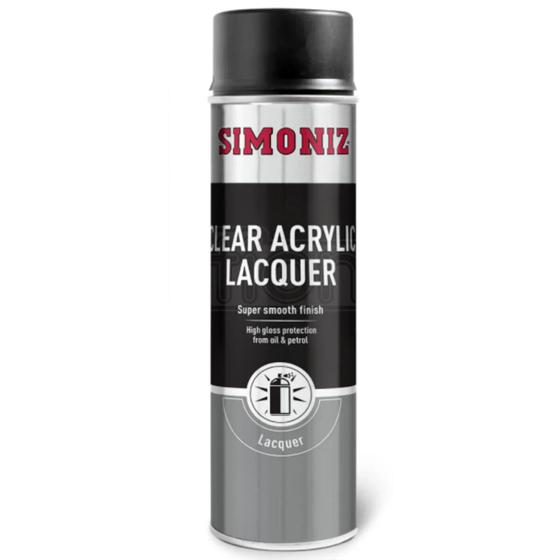 Simoniz Clear Acrylic Lacquer Smooth Finish High Gloss Aerosol Spray Paint 500ml