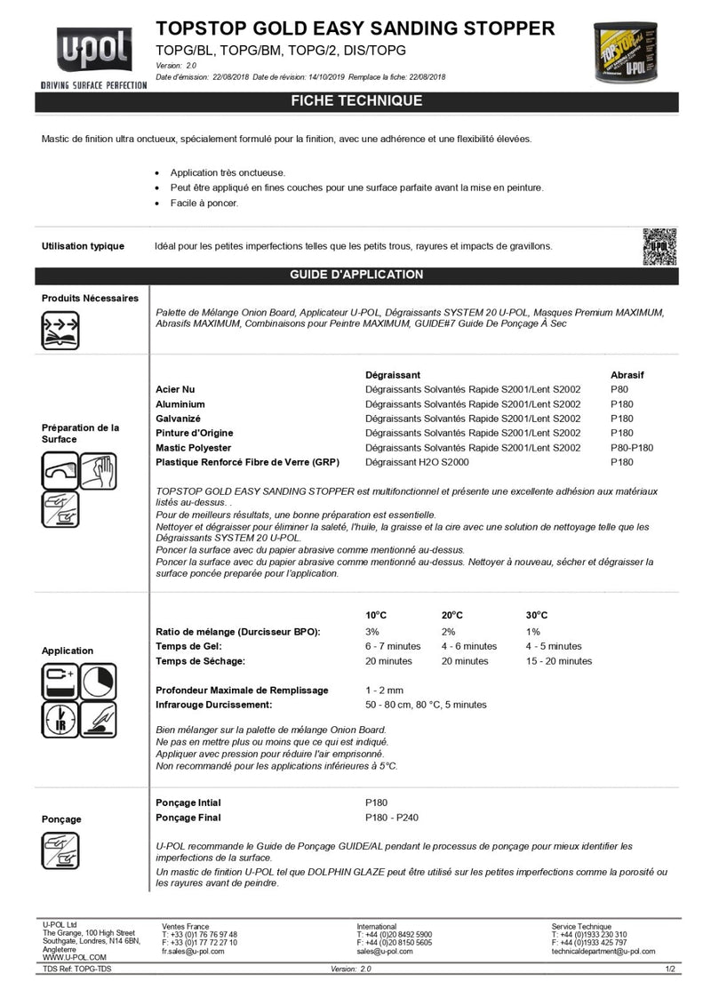 UPOL  Top-stop Gold Finishing Body Filler 1.1L TOPG/2
