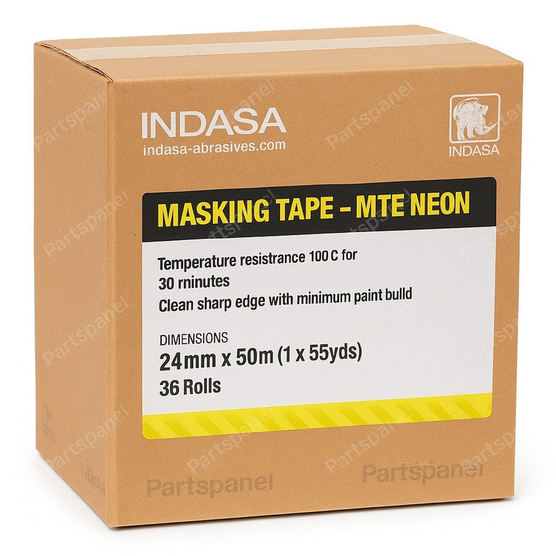 INDASA MTE Neon Masking Tape 24mm x 50m – High Performance Box of 36 Rolls