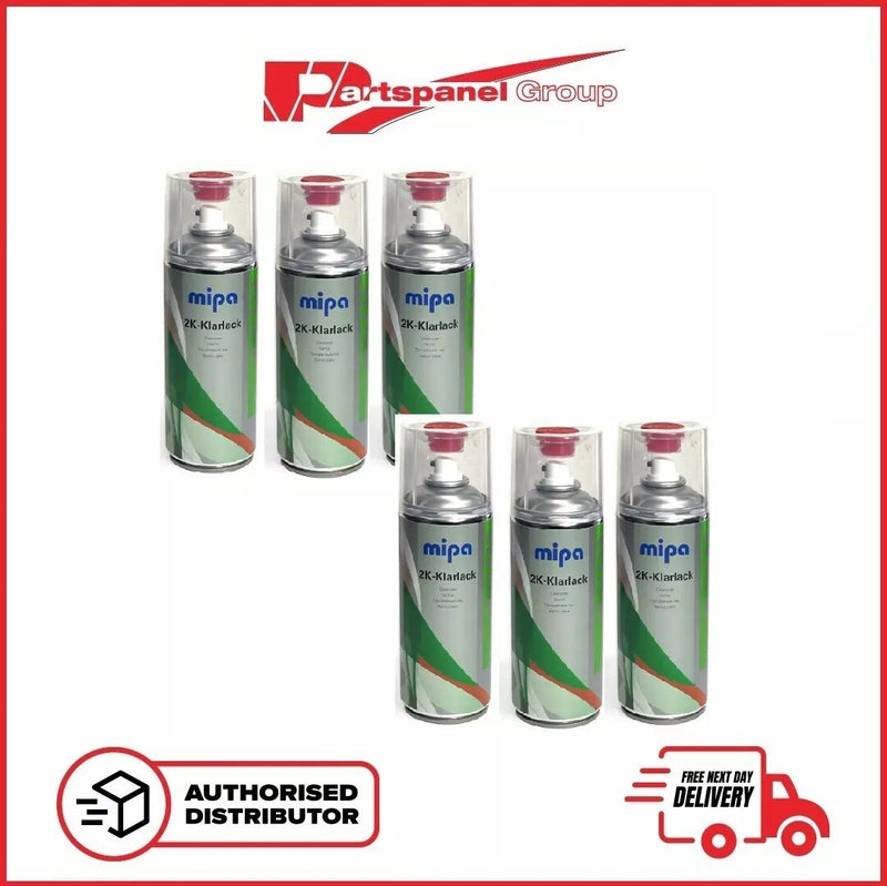 6 X MIPA 2K CLEAR COAT SPRAY Lacquer Car Paint Aerosol with HARDENER 400ml