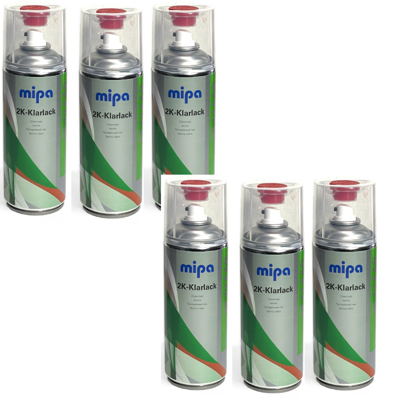 6 X MIPA 2K CLEAR COAT SPRAY Lacquer Car Paint Aerosol with HARDENER 400ml