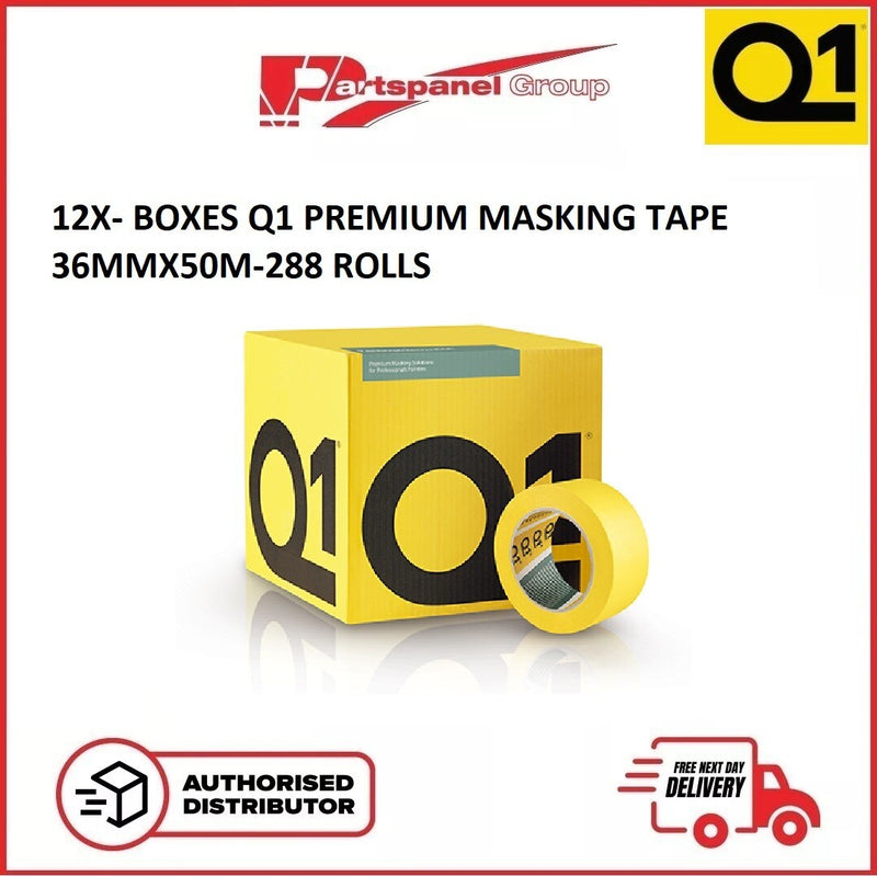 12XBOXES- Q1 Premium Masking Tape 36mm x 50m - (24 Rolls Each / Total 288 Rolls)