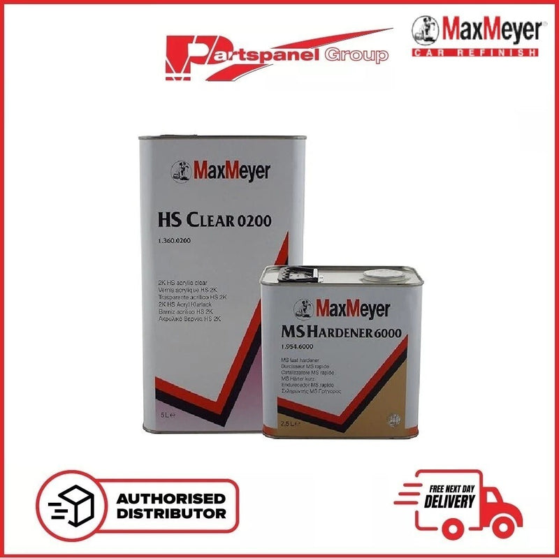 Max Meyer 0200 2K Clear Coat Lacquer 5ltr & 2.5ltrs Max Meyer 6000 Hardener 7.5L