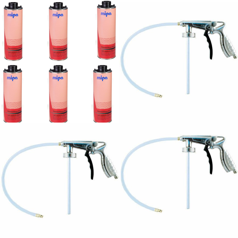 6 XMIPA SUPER BLACK STONECHIP  Underbody Coatings 1L & 3xUnder Coating Spray Gun