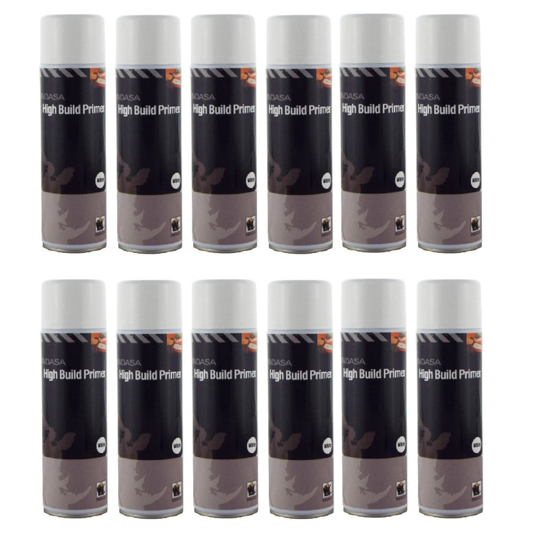 Indasa High Build Acrylic Primer White 500ml Aerosol Spray Paint – Pack of 12
