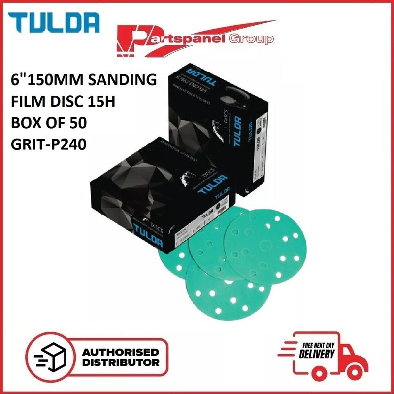 TULDA 6″ 150mm 15H SANDING FILM DISCS BOX OF 50- GRIT-P240