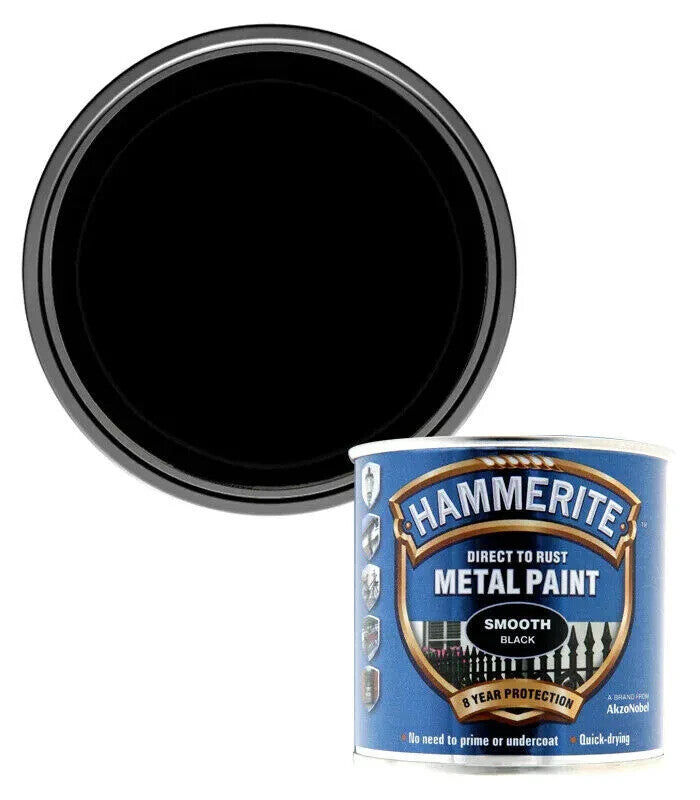 HAMMERITE  BLACK DIRECT TO RUST METAL PAINT QUICK DRYING 250ML *Fast Delivery*