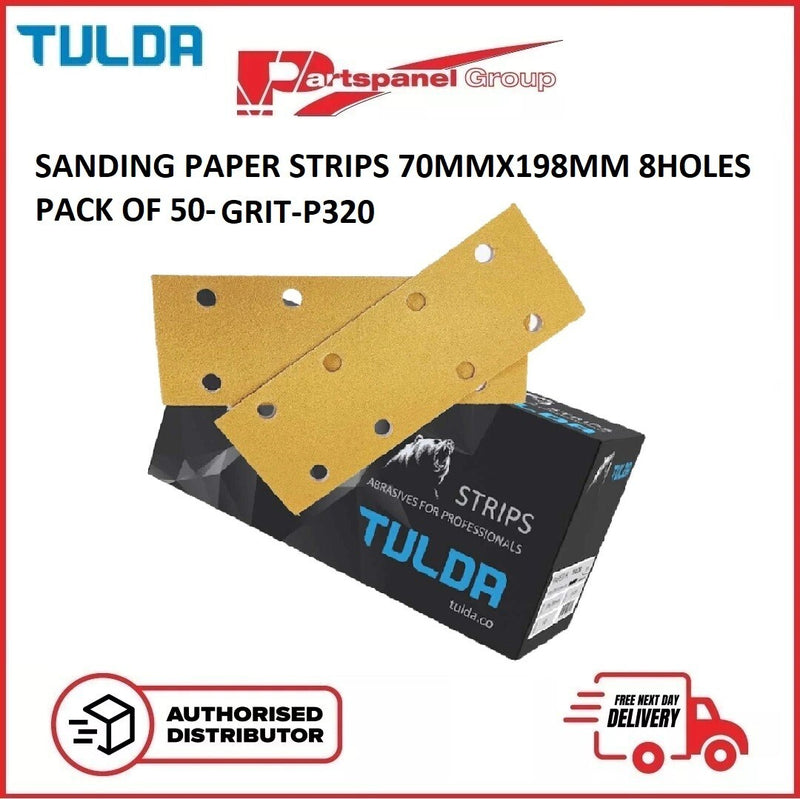 TULDA 70MM X 198MM (8H) SANDING PAPER STRIPS PACK OF 50 - P320