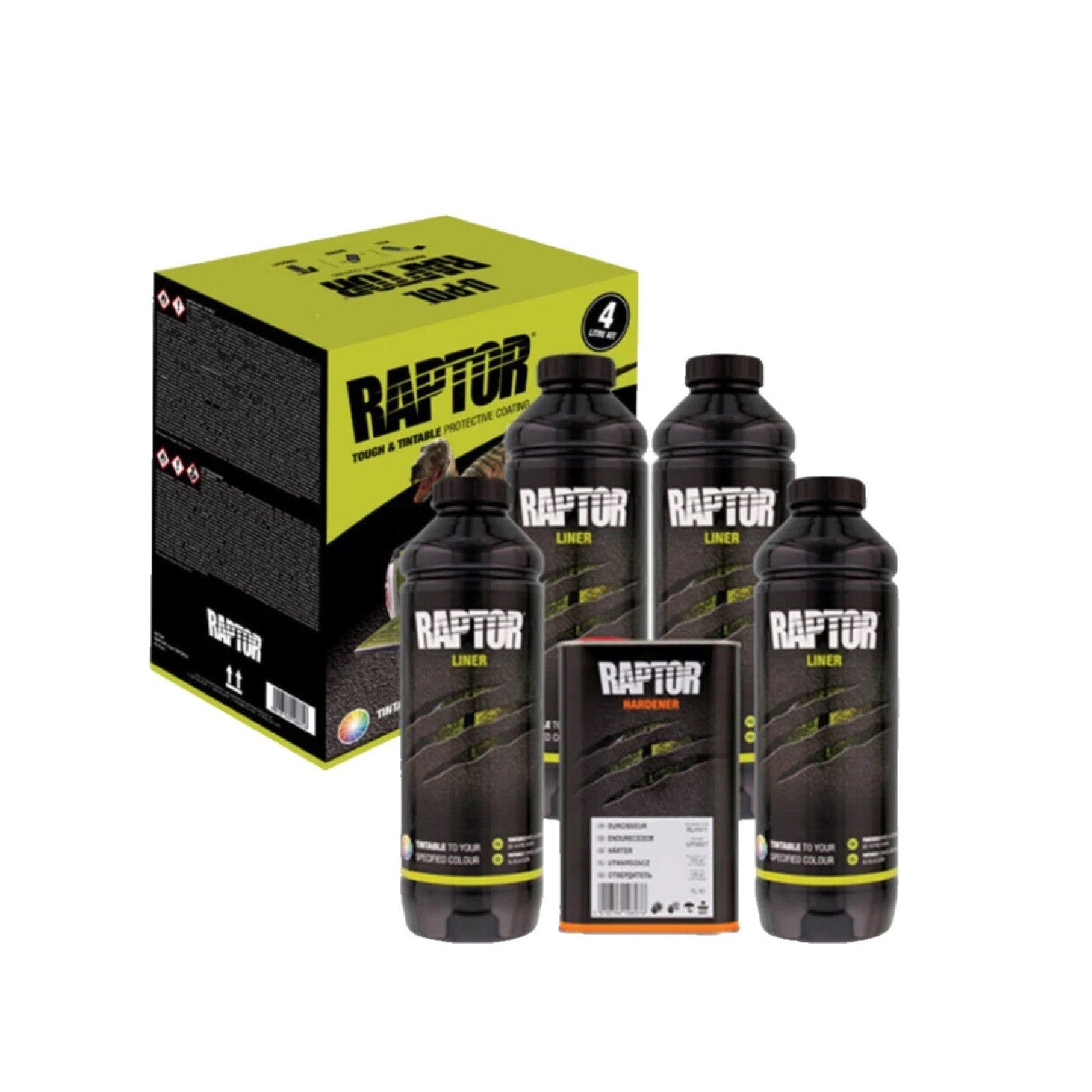 U-POL RAPTOR 2K Tough Black Bed Liner Kit 3.8L – 4 Bottles with Harden ...
