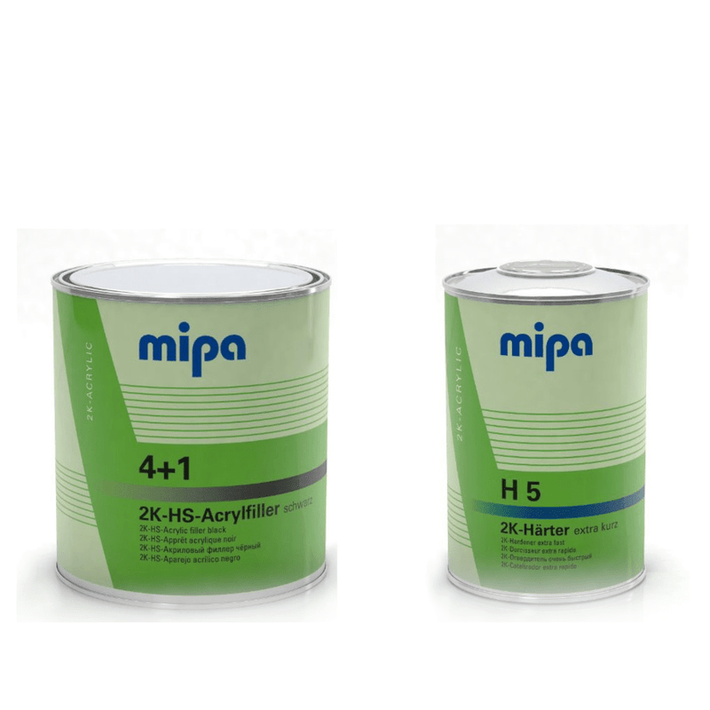 MIPA 4+1 ACRY FILLER HIGH BUILD 2K BLACK PRIMER WITH H5 1LTR - 4L KIT