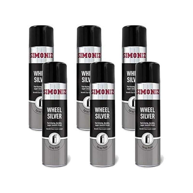 6 X SIMONIZ Spray Paint Aerosol 500ml, Wheel Silver