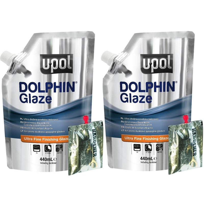 2x U-POL Dolphin Glaze 440ml –Self-Levelling Fine Finishing Filler with Hardener