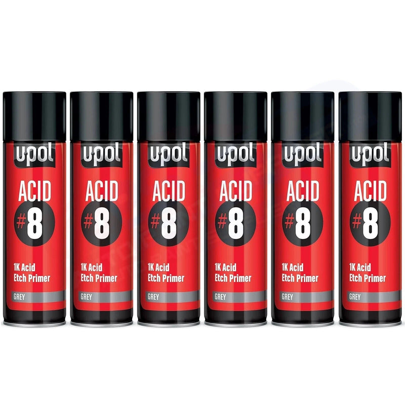 6x U-POL Acid #8 Grey Etch Primer 450ml Spray – Professional Metal Surface Prime