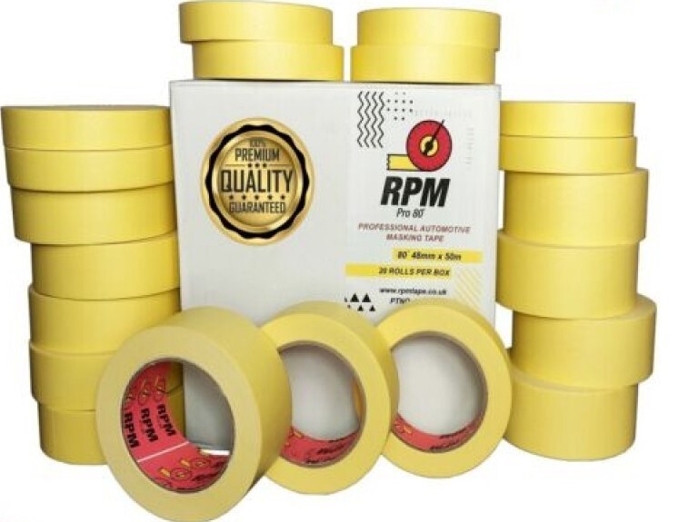 RPM premium automotive masking tape roll of 24,36,48mm x 50m boxes