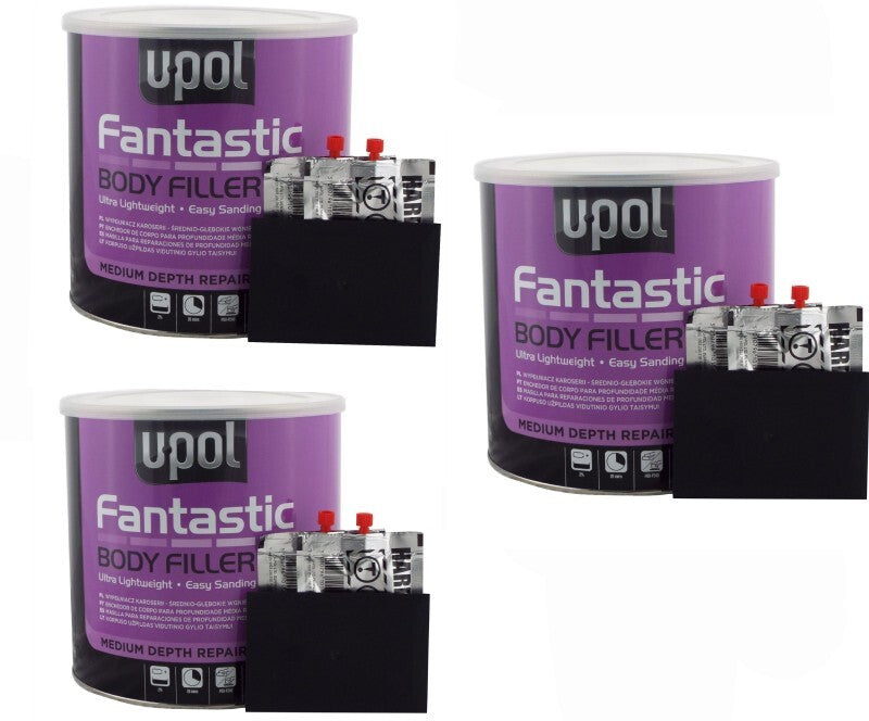 3 X U-pol Fantastic Ultra Lightweight Body Filler with BPO HARDENER & SPREADER