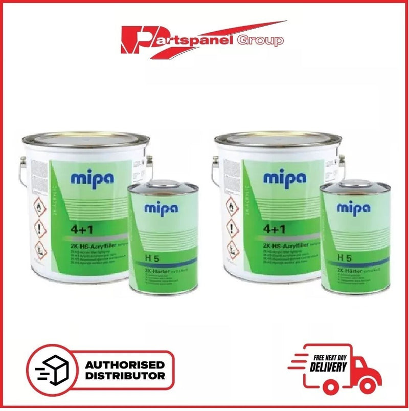 2 X MIPA 4+1 ACRY FILLER 2K PRIMER HIGH BUILD  GREY 4LTR with H5 1LTR 5LTR KIT