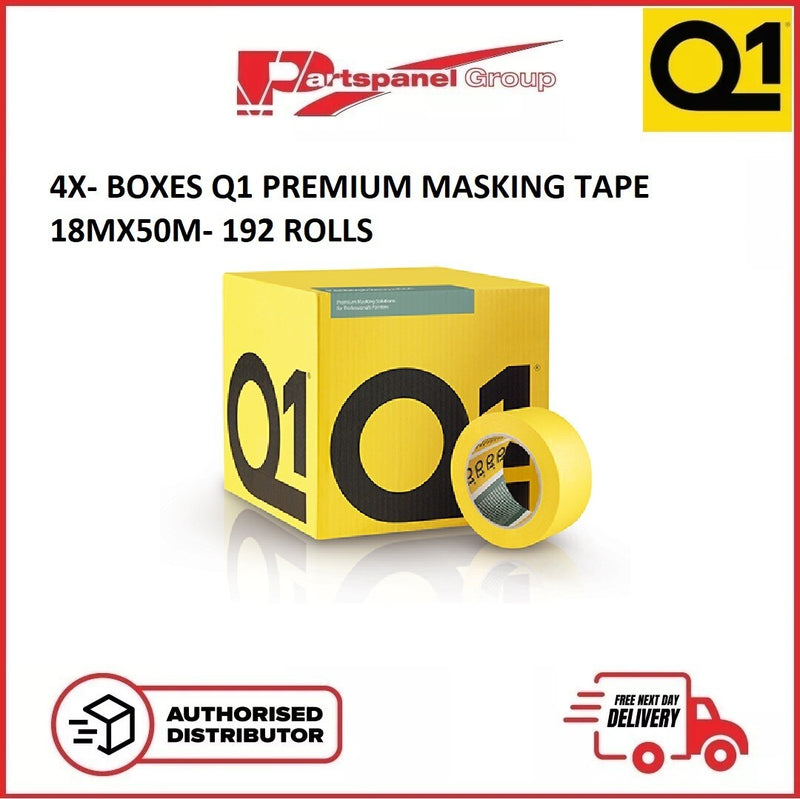 4X BOXES- Q1 Premium Masking Tape 18mm x 50m - (48 Rolls Each / Total 192 Rolls)