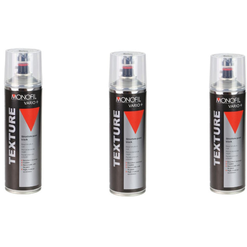 3 X MONOFIL VARIO+ TEXTURE  BLACK BUMPER PAINT Aerosol 500ml