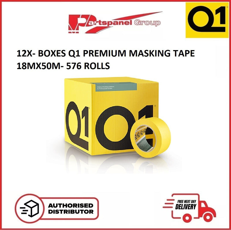 12XBOXES- Q1 Premium Masking Tape 18mm x 50m - (48 Rolls Each / Total 576 Rolls)