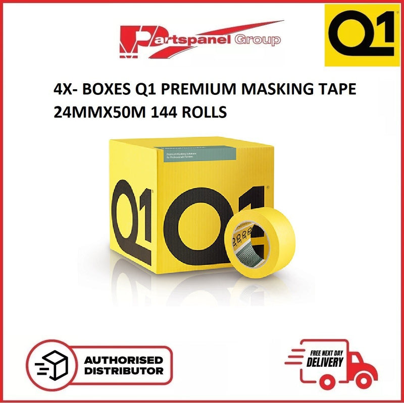 4X BOXES- Q1 Premium Masking Tape 24mm x 50m - (36 Rolls Each / Total 144 Rolls)
