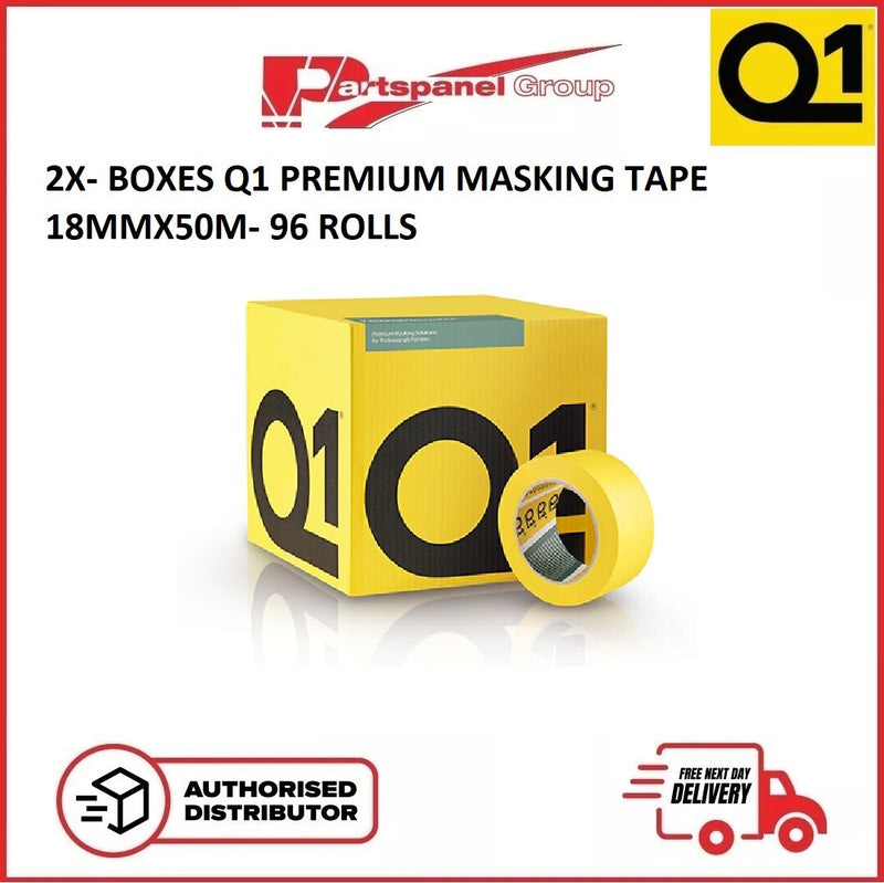 2X BOXES- Q1 Premium Masking Tape 18mm x 50m - (48 Rolls Each / Total 96 Rolls)