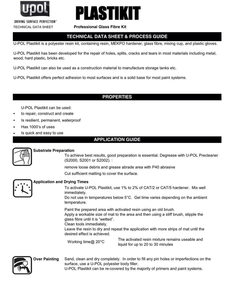U-POL Isopon Large Fibreglass Resin,Activator + Matting KIT UPOL Fibre Glass