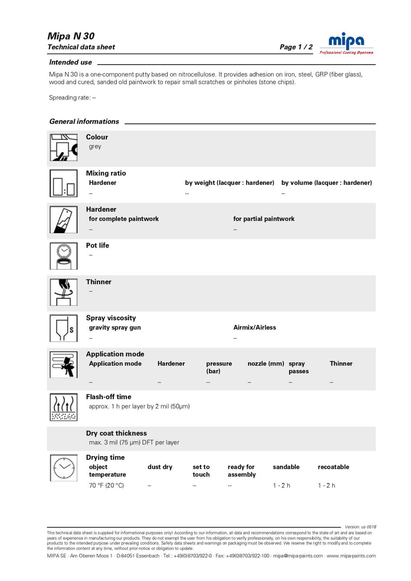 Mipa N30 Nitrocombi-Stopper 0.25 Kg High-Performance 1K Finishing Putty