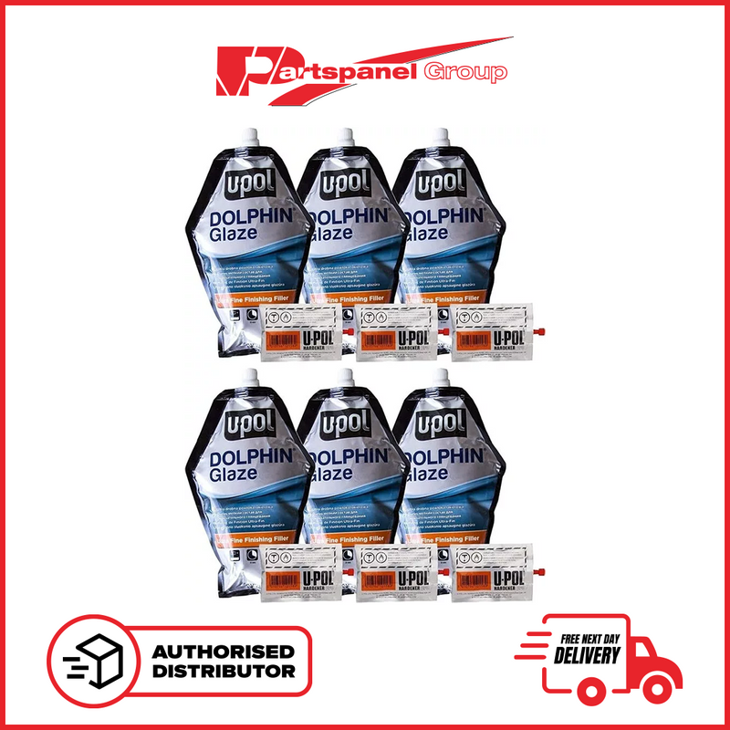 U-pol Dolphin Glaze Fine Finishing Filler 440ml with BPO Hardener PACK OF 6