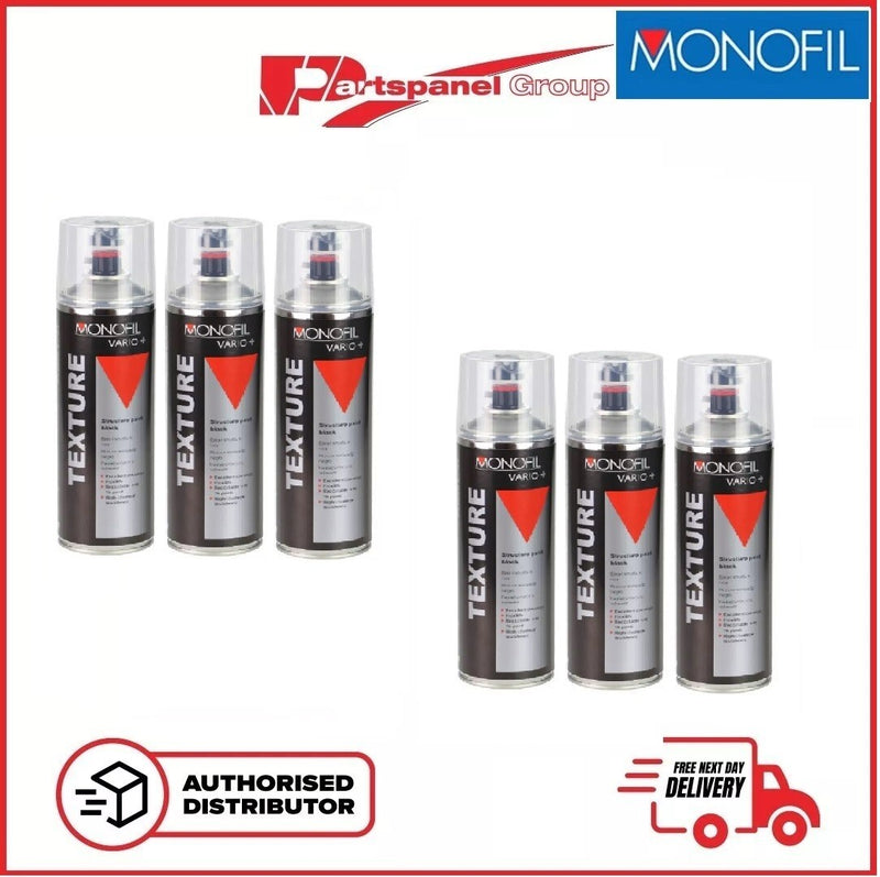 6 X MONOFIL VARIO+ TEXTURE  BLACK BUMPER PAINT Aerosol 500ml
