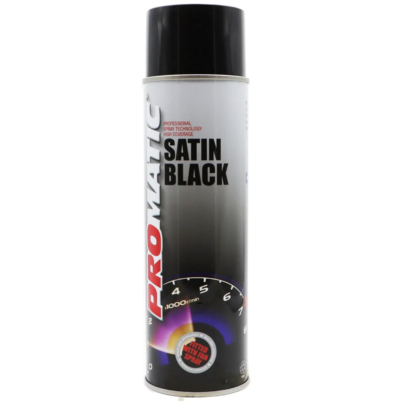 Promatic Satin Black Spray Paint Professional Aerosol Trade Lacquer 500ml
